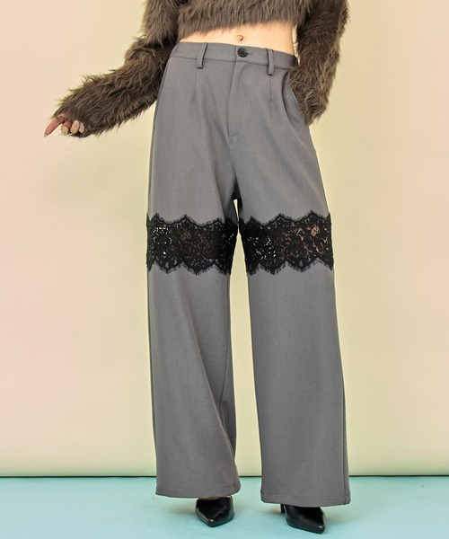 ANAP(アナップ)の「レース切替 スラックス パンツ(その他パンツ・レディース・ダークグレー/ブラック・F)」の6枚目の写真