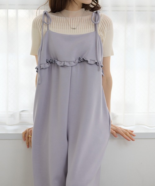DAYRA(デイラ)の「フリル リボン ストラップ ワイド サロペット(サロペット/オーバーオール・レディース・ブラック/グレー/ブラウン/ネイビー・155/160/165)」の22枚目の写真
