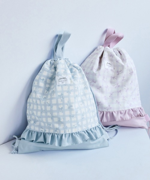 ROPE' PICNIC(ロペピクニック)の「【KIDS/キッズ】チェック×リボン柄ナップザック(バックパック/リュック・キッズ・サックスブルー/ダークラベンダー・FREE)」の8枚目の写真