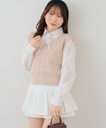 シャツ+ニットベストドッキングプルオーバー