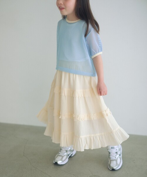 green label relaxing（グリーンレーベルリラクシング）の「楊柳フリル ロングスカート / キッズ  110cm-130cm（スカート・キッズ・ブラック/オフホワイト・110cm/130cm/120cm）」の2枚目の写真