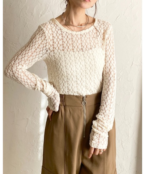 She's Closet(シーズクローゼット)の「長袖バックオープンクルーネック レースシアートップス(Tシャツ/カットソー・レディース・ブラウン/アイボリー/ブラック・FREE)」の8枚目の写真