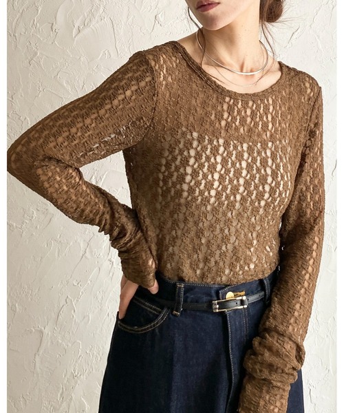 She's Closet(シーズクローゼット)の「長袖バックオープンクルーネック レースシアートップス(Tシャツ/カットソー・レディース・ブラウン/アイボリー/ブラック・FREE)」の9枚目の写真