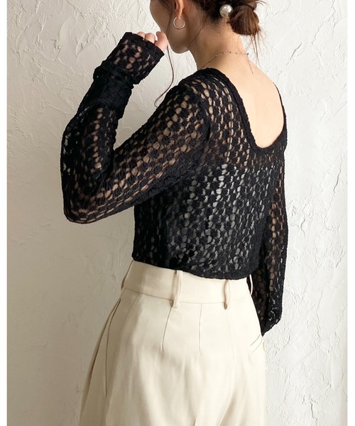 She's Closet(シーズクローゼット)の「長袖バックオープンクルーネック レースシアートップス(Tシャツ/カットソー・レディース・ブラウン/アイボリー/ブラック・FREE)」の10枚目の写真
