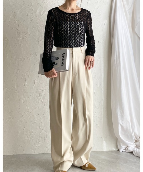 She's Closet(シーズクローゼット)の「長袖バックオープンクルーネック レースシアートップス(Tシャツ/カットソー・レディース・ブラウン/アイボリー/ブラック・FREE)」の15枚目の写真