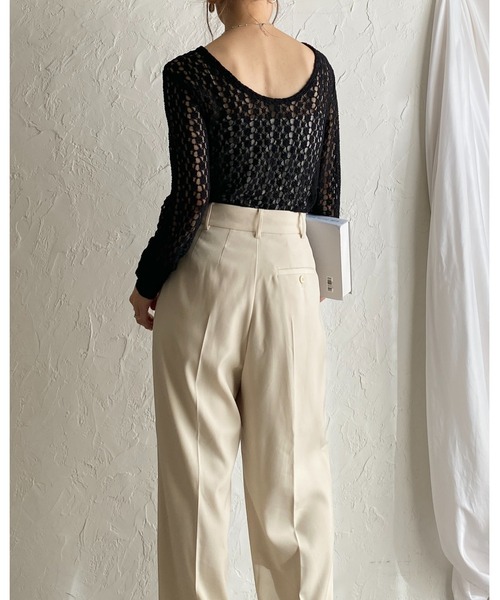 She's Closet(シーズクローゼット)の「長袖バックオープンクルーネック レースシアートップス(Tシャツ/カットソー・レディース・ブラウン/アイボリー/ブラック・FREE)」の16枚目の写真