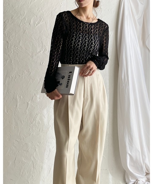 She's Closet(シーズクローゼット)の「長袖バックオープンクルーネック レースシアートップス(Tシャツ/カットソー・レディース・ブラウン/アイボリー/ブラック・FREE)」の17枚目の写真