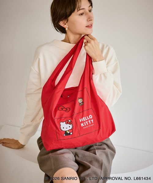 ハローキティコラボ（ハローキティコラボ）の「【ROPE' PICNIC×ハローキティ】折りたたみエコバッグ（エコバッグ/サブバッグ・レディース・レッド/ベージュ/キナリ/ブラック・FREE）」の4枚目の写真