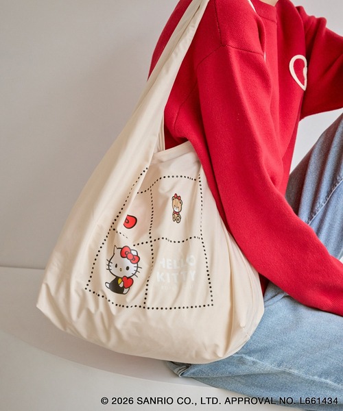 ハローキティコラボ（ハローキティコラボ）の「【ROPE' PICNIC×ハローキティ】折りたたみエコバッグ（エコバッグ/サブバッグ・レディース・レッド/ベージュ/キナリ/ブラック・FREE）」の2枚目の写真