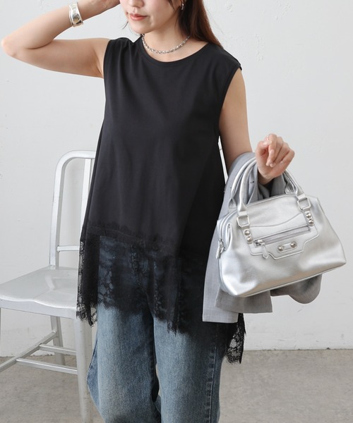 COLONY 2139（コロニートゥーワンスリーナイン）の「裾レースイレヘムノースリーブプルオーバー（Tシャツ/カットソー・レディース・オフホワイト/ブラック・FREE）」の13枚目の写真