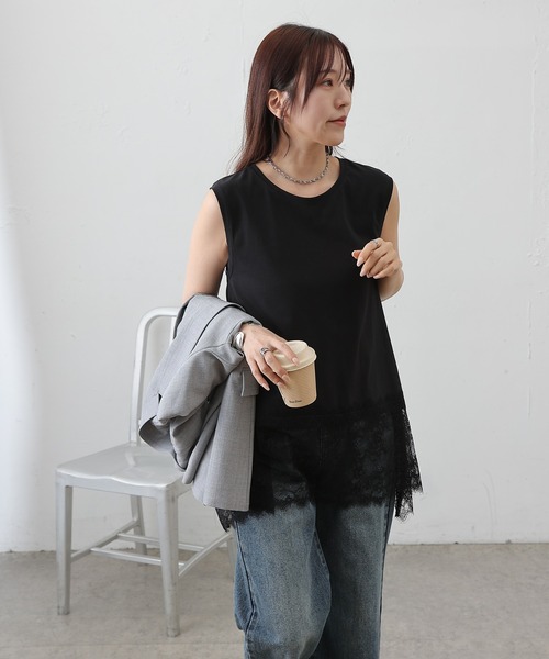 COLONY 2139（コロニートゥーワンスリーナイン）の「裾レースイレヘムノースリーブプルオーバー（Tシャツ/カットソー・レディース・オフホワイト/ブラック・FREE）」の12枚目の写真