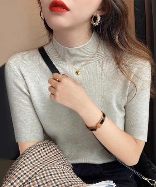 NoBelle(ノベル)の「サマーニット ハイネック(ニット/セーター・レディース・ブラック/グレー・L/M/S)」の1枚目の写真