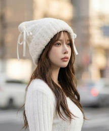 L LABEL（エルラベル）の「リボン付き猫耳ニット帽/ビーニー（ニットキャップ/ビーニー）」