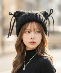 L LABEL（エルラベル）の「リボン付き猫耳ニット帽/ビーニー（ニットキャップ/ビーニー）」