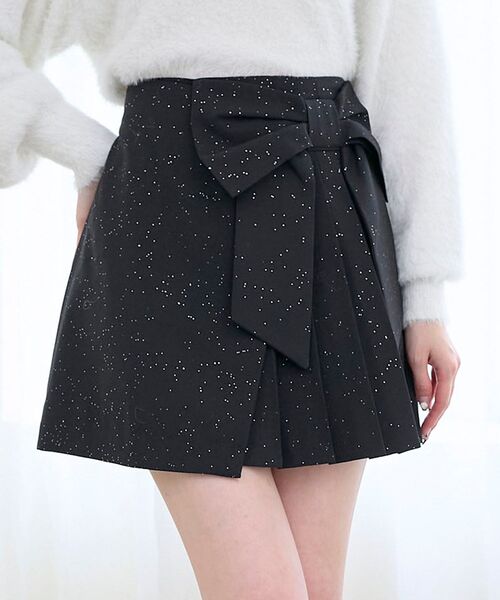 MAJESTIC LEGON（マジェスティックレゴン）の「キラキラリボンプリーツスカパン（スカート・レディース・ブラック/アイボリー/グレー・MEDIUM）」の2枚目の写真
