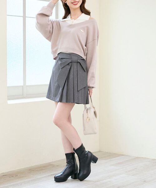 MAJESTIC LEGON（マジェスティックレゴン）の「キラキラリボンプリーツスカパン（スカート・レディース・ブラック/アイボリー/グレー・MEDIUM）」の13枚目の写真