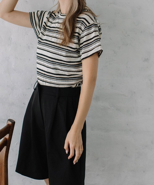 Flugge(フラッジー)の「multi border S/S tops(Tシャツ/カットソー・レディース・グレー/ブルー・FREE)」の1枚目の写真