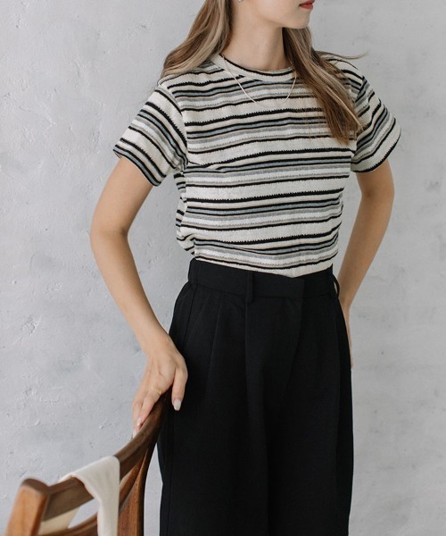Flugge(フラッジー)の「multi border S/S tops(Tシャツ/カットソー・レディース・グレー/ブルー・FREE)」の11枚目の写真