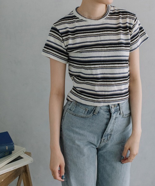 Flugge(フラッジー)の「multi border S/S tops(Tシャツ/カットソー・レディース・グレー/ブルー・FREE)」の14枚目の写真