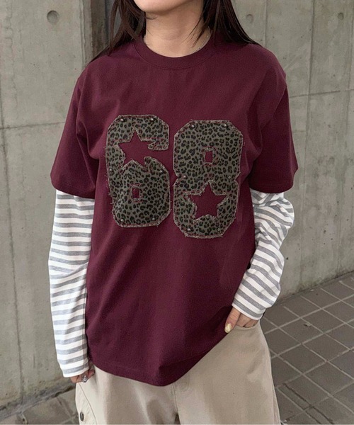 sedacle(セダクル)の「レオパ―ドアップリケTシャツ(Tシャツ/カットソー・メンズ・オフホワイト/ボルドー・MEDIUM/SMALL/LARGE)」の2枚目の写真