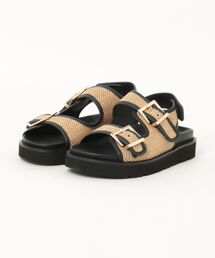 FABIO RUSCONI | ファビオルスコー二 / BKX4602 RAFIA CAMMELLO/NAPPA NERO プラットフォームストラップサンダル(サンダル)