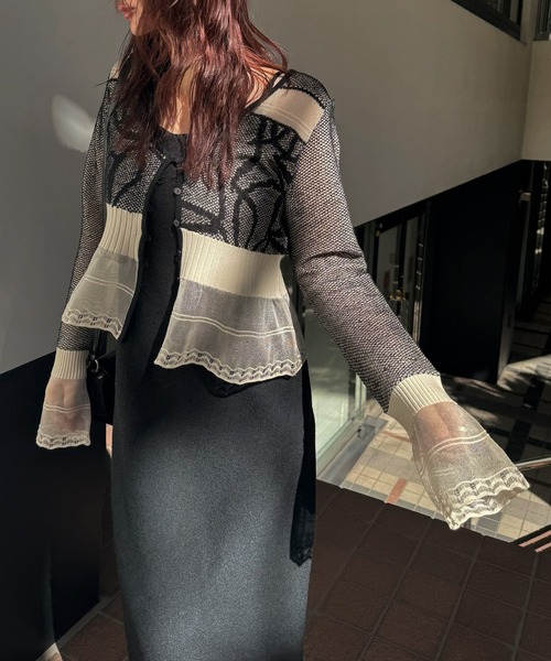 セール】jacquard pattern sheer knit cardigan（カーディガン/ボレロ