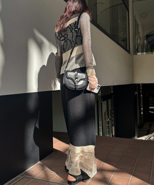 WILLFULLY（ウィルフリー）の「jacquard pattern sheer knit cardigan（カーディガン/ボレロ・レディース・モカ/ブラック・FREE）」の6枚目の写真
