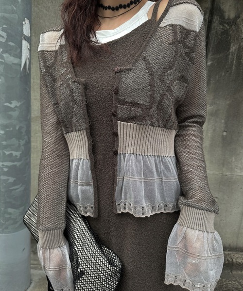 セール】jacquard pattern sheer knit cardigan（カーディガン/ボレロ