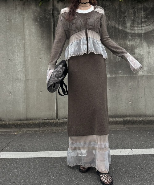 セール】jacquard pattern sheer knit cardigan（カーディガン/ボレロ