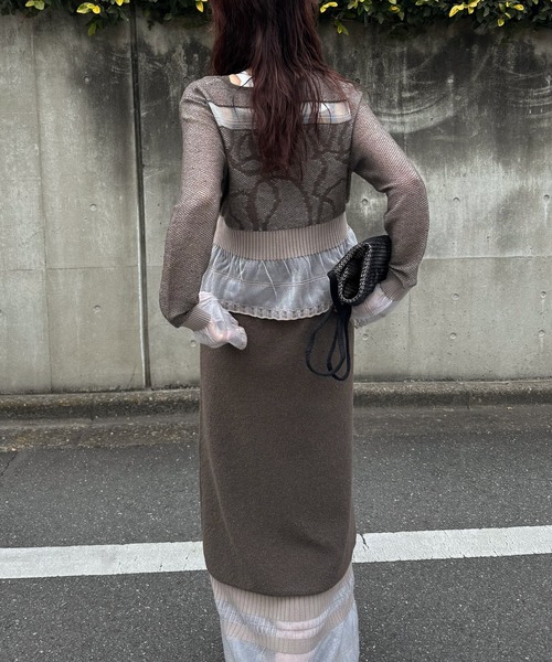 セール】jacquard pattern sheer knit cardigan（カーディガン/ボレロ