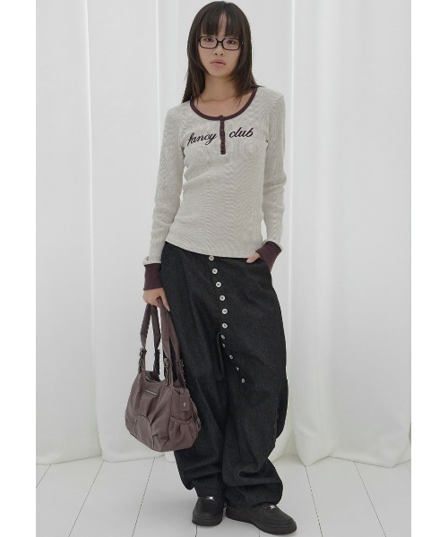 FANCY CLUB(ファンシークラブ)の「A'GEM/9 × .kom 『FANCY CLUB/ファンシークラブ』 HENLEY NECK WAFFLE LONG SLEEVE/ヘンリーネックワッフルロングスリーブ(Tシャツ/カットソー・レディース・アイボリー/グレー・FREE)」の16枚目の写真