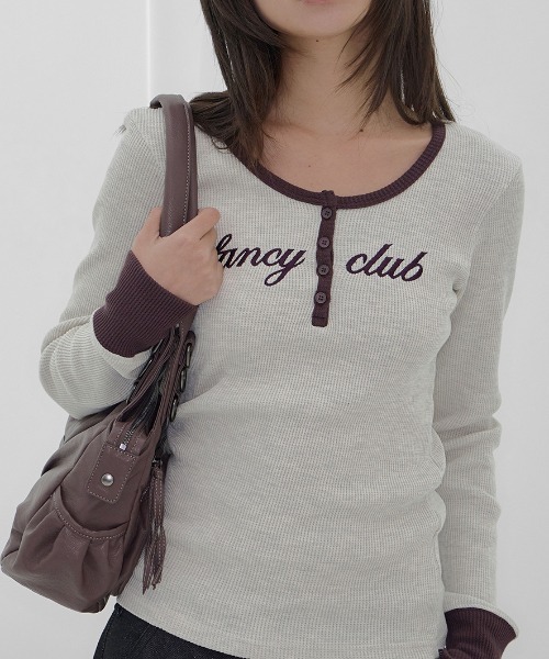 FANCY CLUB(ファンシークラブ)の「A'GEM/9 × .kom 『FANCY CLUB/ファンシークラブ』 HENLEY NECK WAFFLE LONG SLEEVE/ヘンリーネックワッフルロングスリーブ(Tシャツ/カットソー・レディース・アイボリー/グレー・FREE)」の15枚目の写真