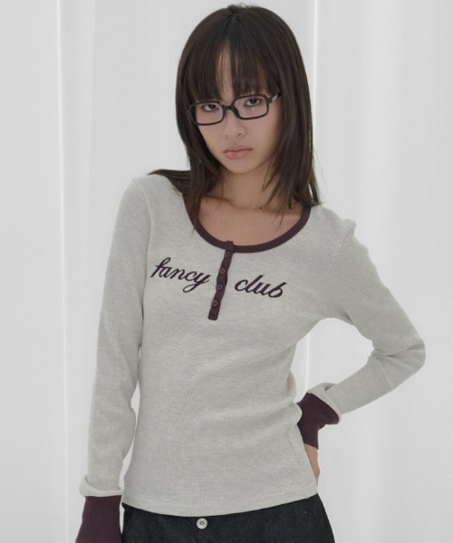 FANCY CLUB(ファンシークラブ)の「A'GEM/9 × .kom 『FANCY CLUB/ファンシークラブ』 HENLEY NECK WAFFLE LONG SLEEVE/ヘンリーネックワッフルロングスリーブ(Tシャツ/カットソー・レディース・アイボリー/グレー・FREE)」の14枚目の写真