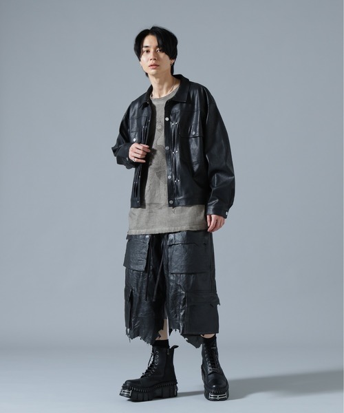 DANKE SCHON（ダンケシェーン）の「DankeSchon/ダンケシェーン/REPRO-LEATHER CARGO SHORTS（カーゴパンツ・メンズ・ブラック・L/M）」の7枚目の写真