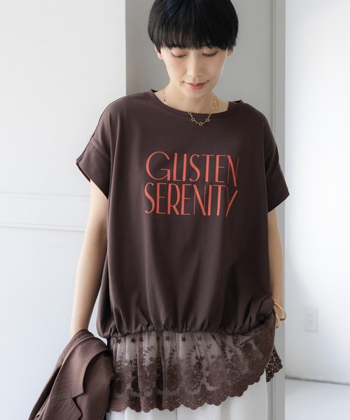 Elura（エルーラ）の「≪UVカット・接触冷感≫フロントギャザーロゴT/670094（Tシャツ/カットソー・レディース・ブラック/ホワイト×ブラック/ホワイト×ピンク/ダークブラウン・FREE）」の4枚目の写真