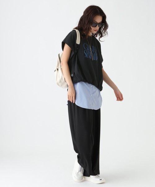 Elura（エルーラ）の「≪UVカット・接触冷感≫フロントギャザーロゴT/670094（Tシャツ/カットソー・レディース・ブラック/ホワイト×ブラック/ホワイト×ピンク/ダークブラウン・FREE）」の16枚目の写真