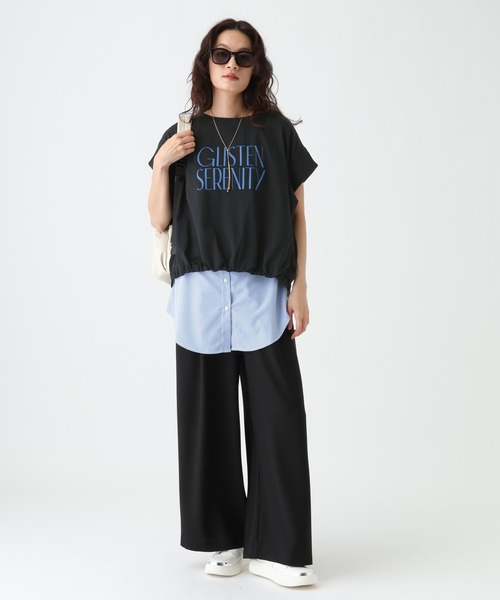Elura（エルーラ）の「≪UVカット・接触冷感≫フロントギャザーロゴT/670094（Tシャツ/カットソー・レディース・ブラック/ホワイト×ブラック/ホワイト×ピンク/ダークブラウン・FREE）」の17枚目の写真