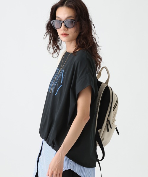 Elura（エルーラ）の「≪UVカット・接触冷感≫フロントギャザーロゴT/670094（Tシャツ/カットソー・レディース・ブラック/ホワイト×ブラック/ホワイト×ピンク/ダークブラウン・FREE）」の15枚目の写真