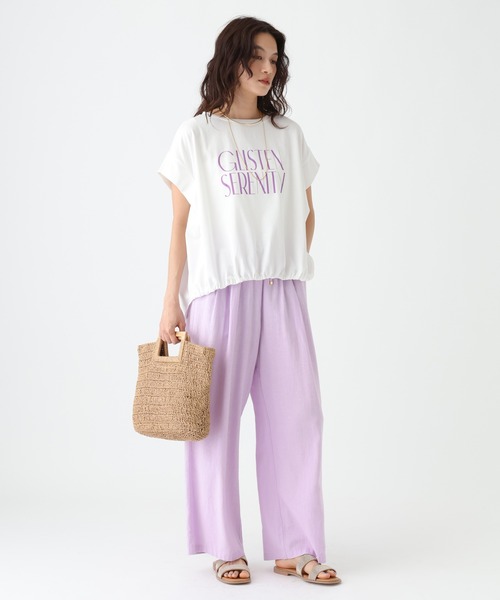 Elura（エルーラ）の「≪UVカット・接触冷感≫フロントギャザーロゴT/670094（Tシャツ/カットソー・レディース・ブラック/ホワイト×ブラック/ホワイト×ピンク/ダークブラウン・FREE）」の12枚目の写真