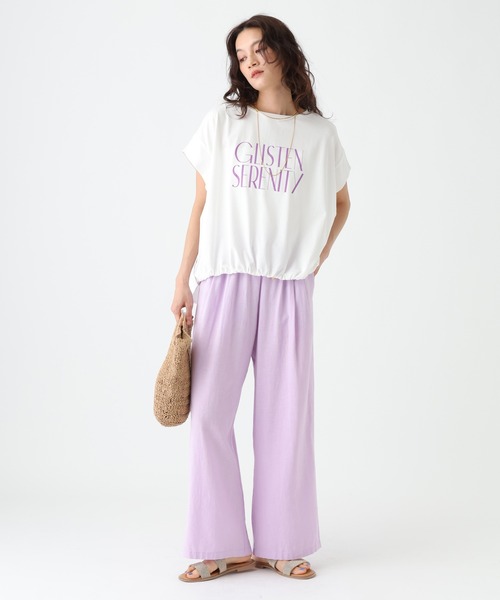 Elura（エルーラ）の「≪UVカット・接触冷感≫フロントギャザーロゴT/670094（Tシャツ/カットソー・レディース・ブラック/ホワイト×ブラック/ホワイト×ピンク/ダークブラウン・FREE）」の14枚目の写真