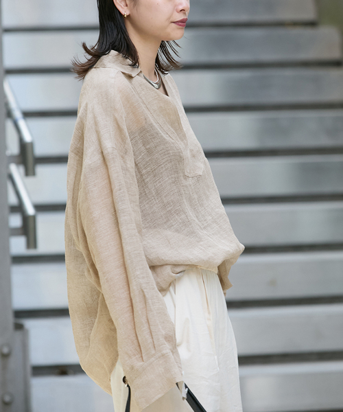 JOURNAL STANDARD(ジャーナルスタンダード)の「《追加》リネンメッシュシャツ(シャツ/ブラウス・レディース・ブラック/ブラウン/ベージュ・FREE)」の1枚目の写真