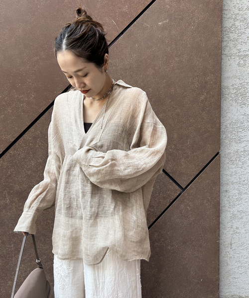 JOURNAL STANDARD(ジャーナルスタンダード)の「《追加》リネンメッシュシャツ(シャツ/ブラウス・レディース・ブラック/ブラウン/ベージュ・FREE)」の20枚目の写真
