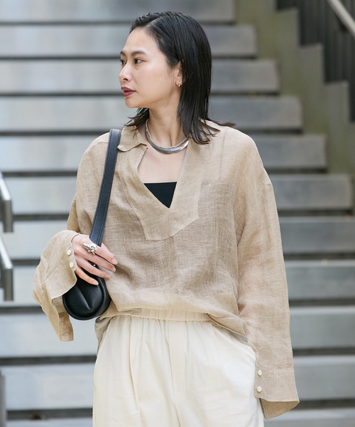 JOURNAL STANDARD(ジャーナルスタンダード)の「《追加》リネンメッシュシャツ(シャツ/ブラウス・レディース・ブラック/ブラウン/ベージュ・FREE)」の17枚目の写真