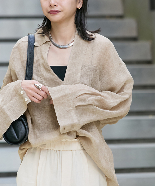 JOURNAL STANDARD(ジャーナルスタンダード)の「《追加》リネンメッシュシャツ(シャツ/ブラウス・レディース・ブラック/ブラウン/ベージュ・FREE)」の15枚目の写真