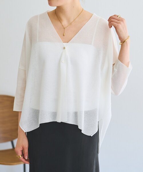 LIVETART（リヴェタート）の「シアーサラッとカーディガン（カーディガン/ボレロ・レディース・ホワイト/ネイビー/ダークグレー・FREE）」の4枚目の写真