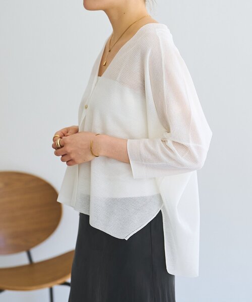 LIVETART（リヴェタート）の「シアーサラッとカーディガン（カーディガン/ボレロ・レディース・ホワイト/ネイビー/ダークグレー・FREE）」の5枚目の写真
