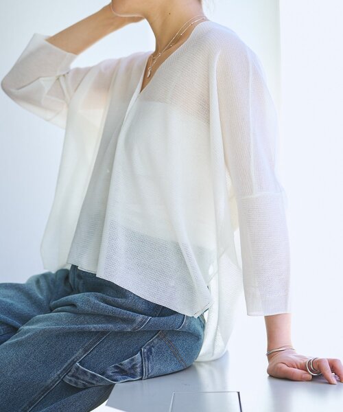 LIVETART（リヴェタート）の「シアーサラッとカーディガン（カーディガン/ボレロ・レディース・ホワイト/ネイビー/ダークグレー・FREE）」の11枚目の写真