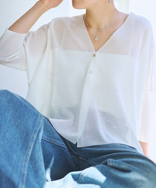 LIVETART（リヴェタート）の「シアーサラッとカーディガン（カーディガン/ボレロ・レディース・ホワイト/ネイビー/ダークグレー・FREE）」の13枚目の写真