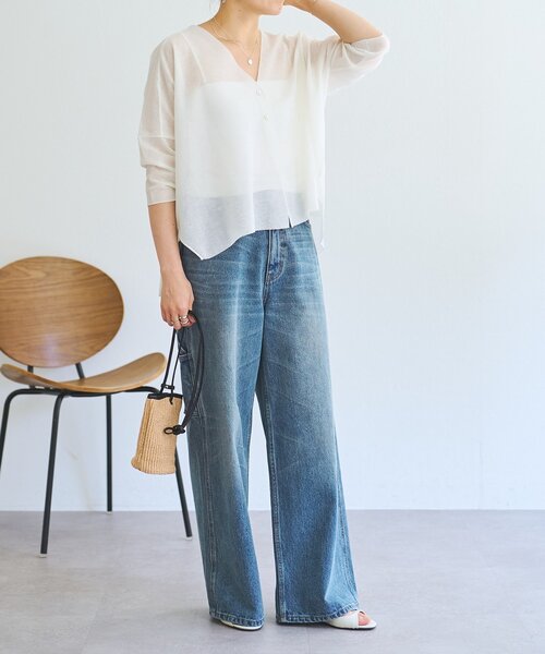 LIVETART（リヴェタート）の「シアーサラッとカーディガン（カーディガン/ボレロ・レディース・ホワイト/ネイビー/ダークグレー・FREE）」の15枚目の写真