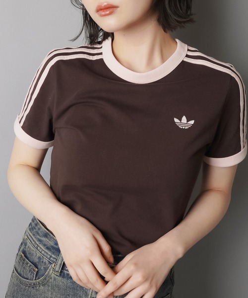 adidas(アディダス)の「【adidas/アディダス】スリーストライプス半袖ピタTシャツ/スリム(Tシャツ/カットソー・レディース・ブラウン/サックスブルー・M)」の2枚目の写真